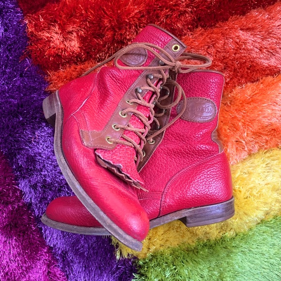 JUSTIN RED LEATHER KILTIE ROPER BOOTS SIZE 5 B PEBBLED LEATHER WESTERN COWGIRL - Picture 2 of 3